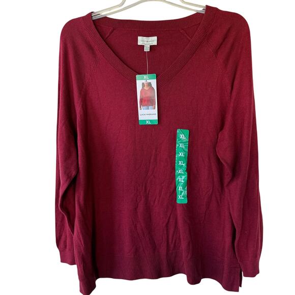 Lucky Brand red v neck pullover sweater size XL new - Picture 1 of 9